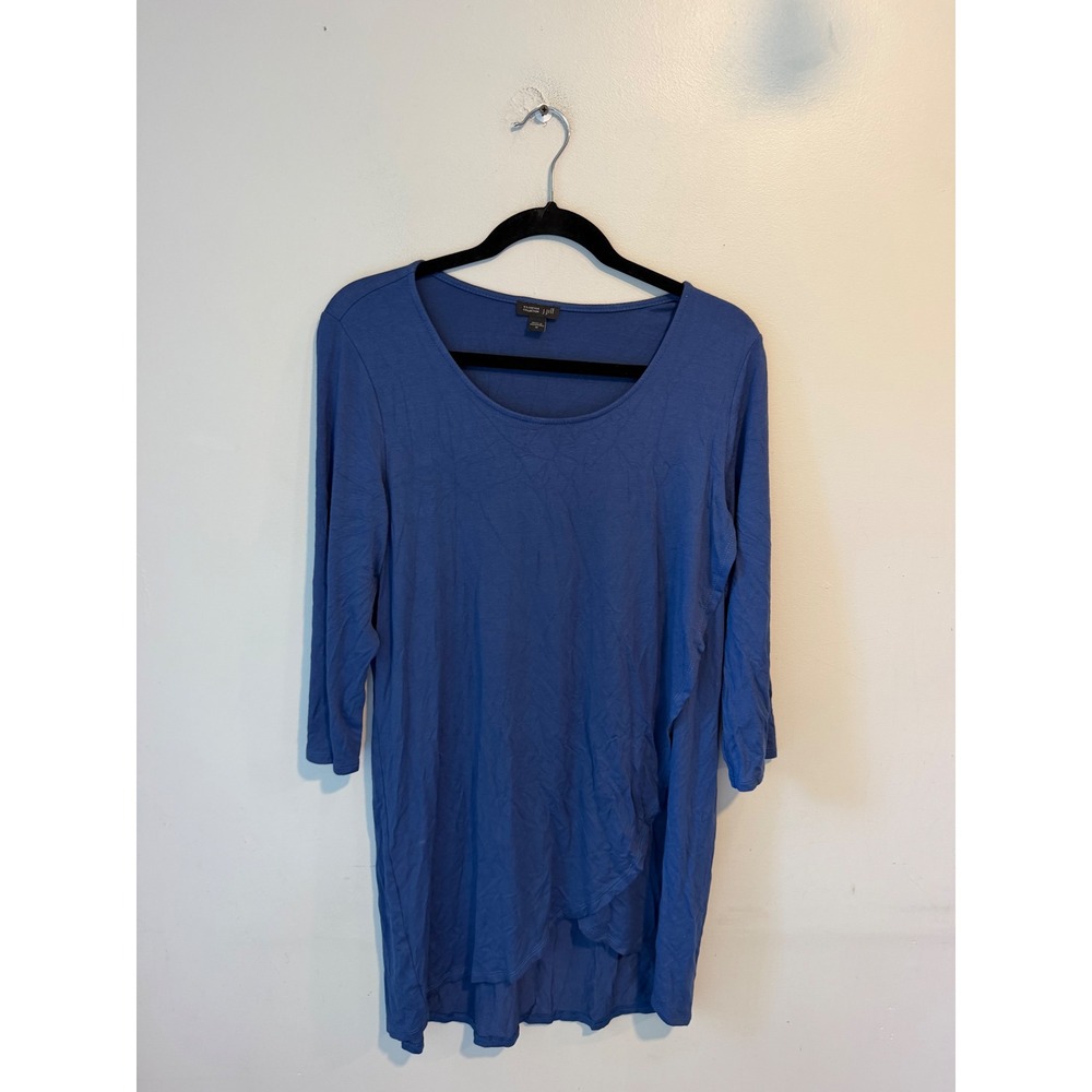 J. Jill Wearever Blue Tulip Hem Tunic Top 3/4 Sleeve Scoop Neck Medium